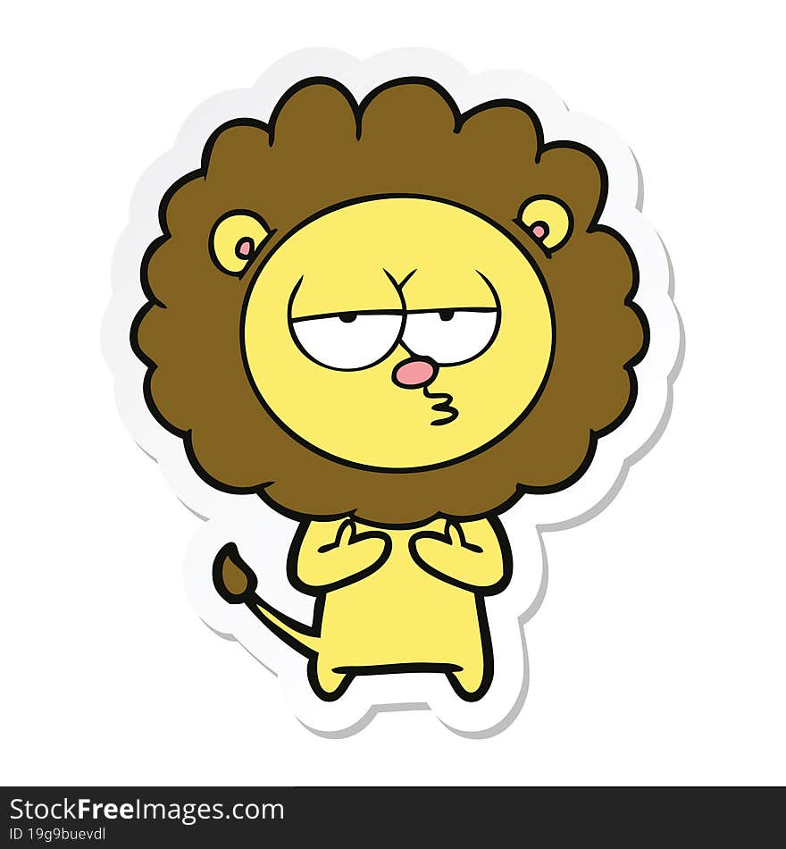 sticker of a cartoon tired lion