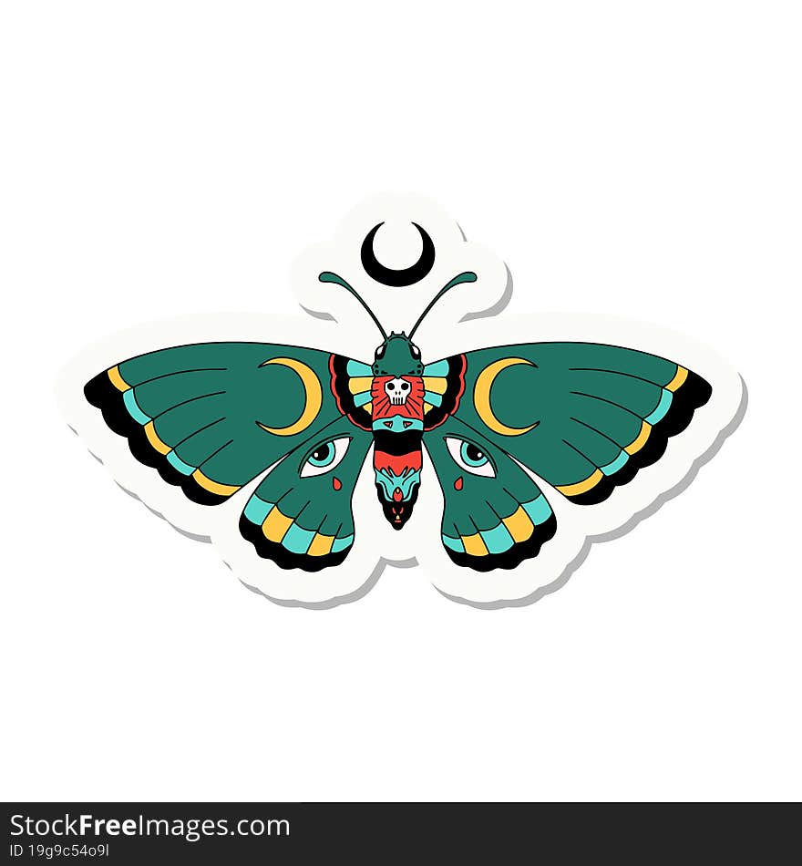 sticker of tattoo in traditional style of a moth. sticker of tattoo in traditional style of a moth