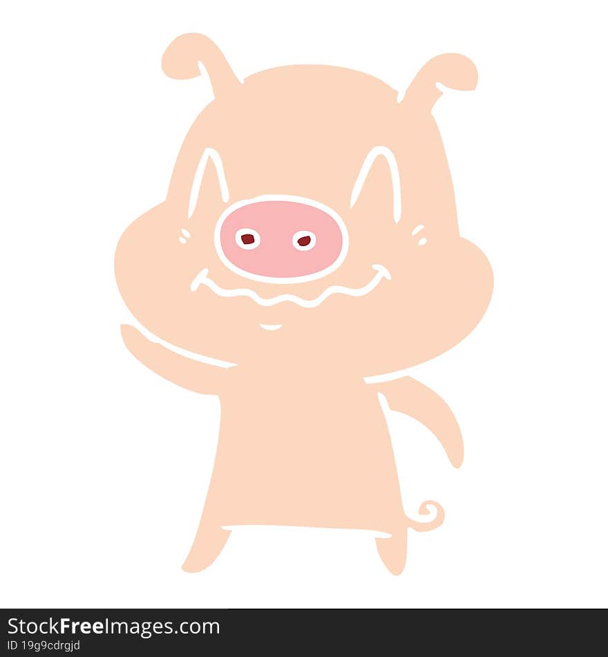 nervous flat color style cartoon pig