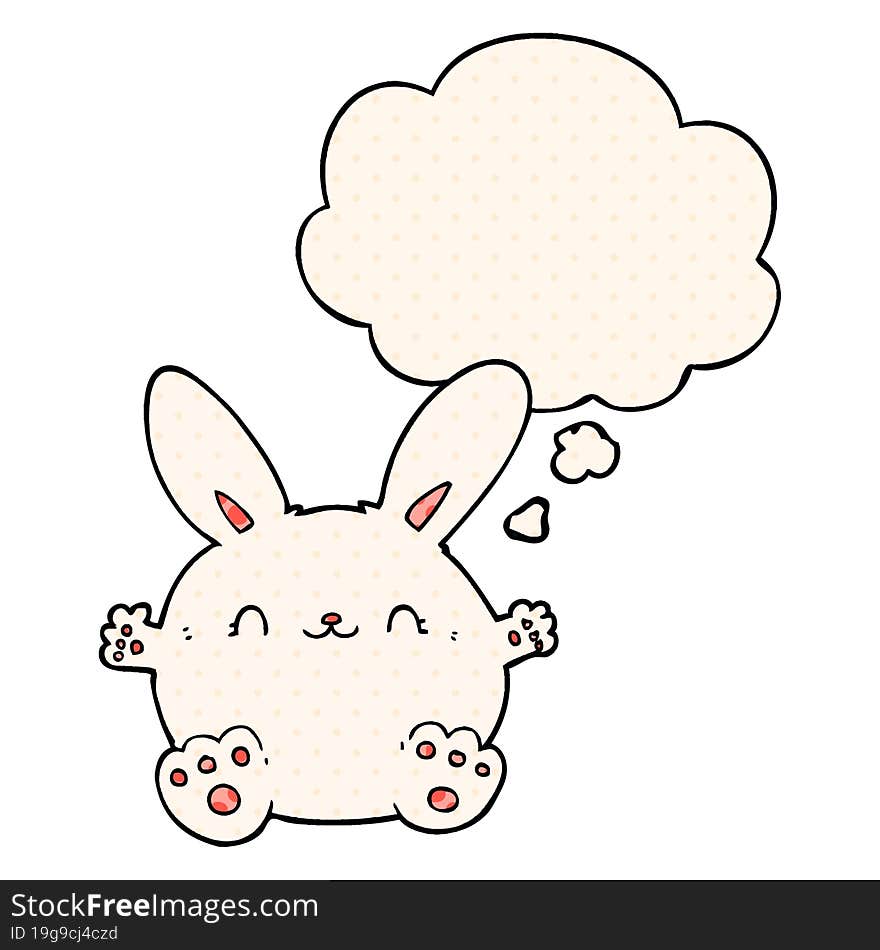 cute cartoon rabbit and thought bubble in comic book style