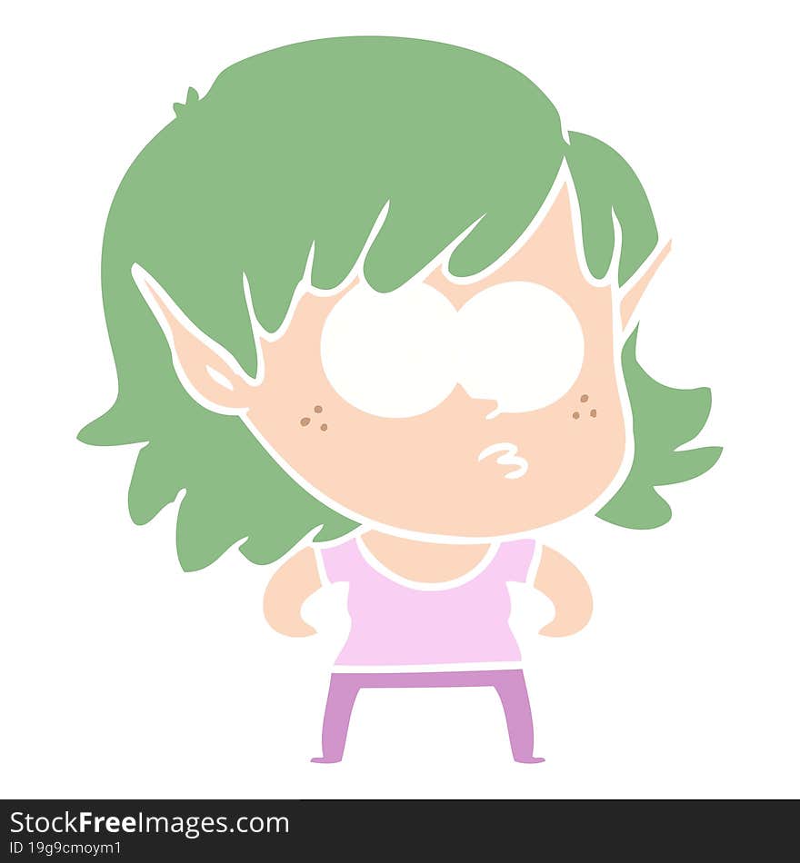 flat color style cartoon elf girl staring