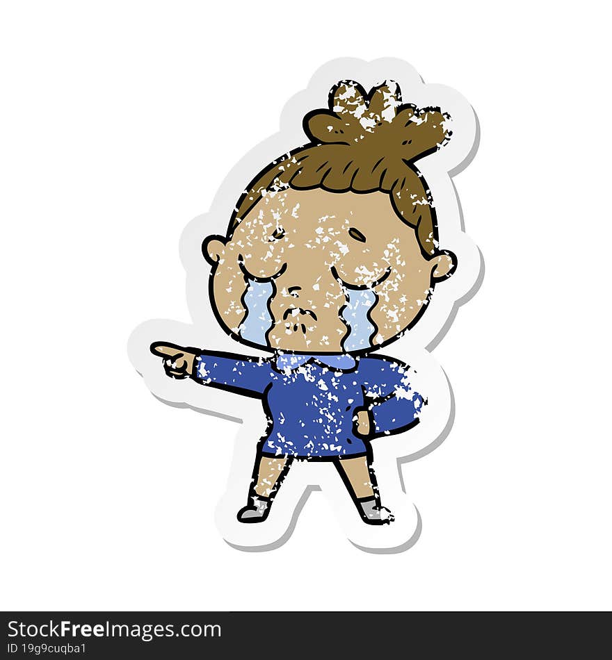 distressed sticker of a cartoon crying woman