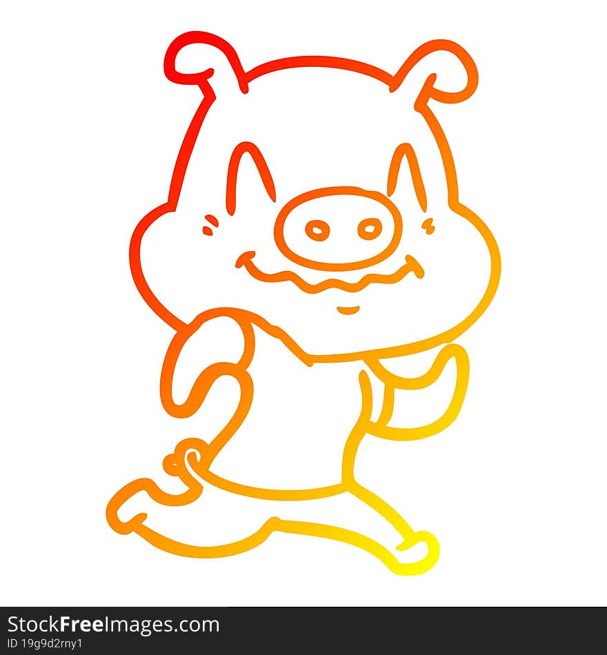 warm gradient line drawing nervous cartoon pig