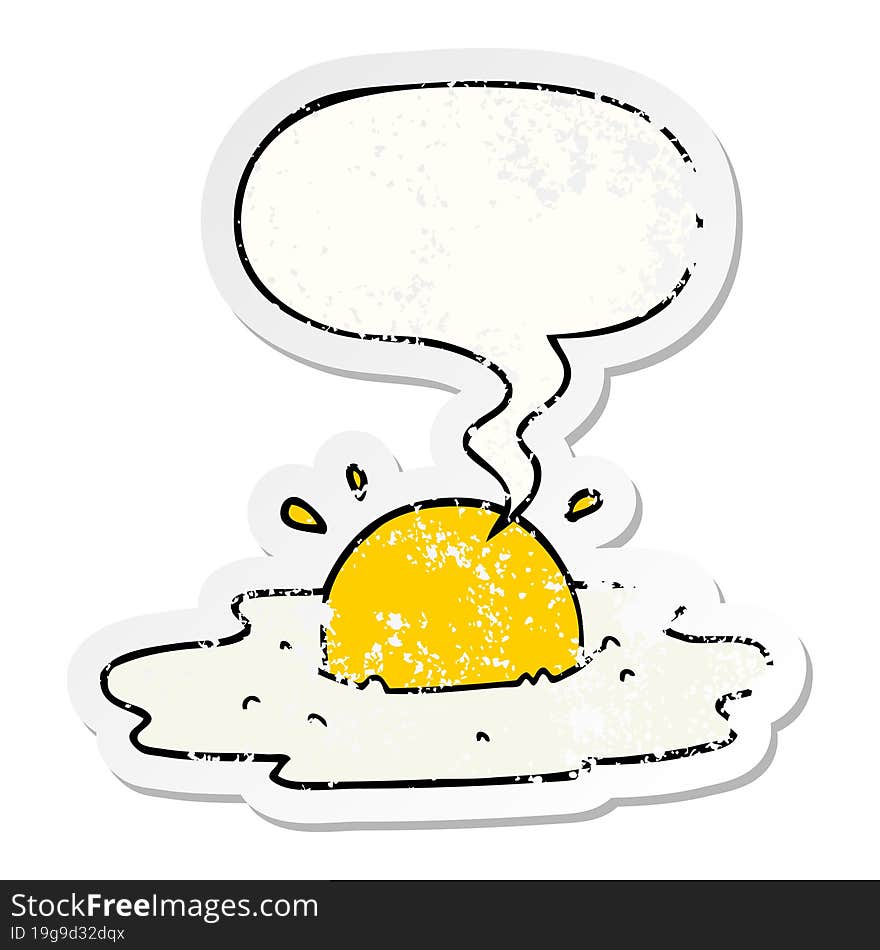 cartoon fried egg and speech bubble distressed sticker