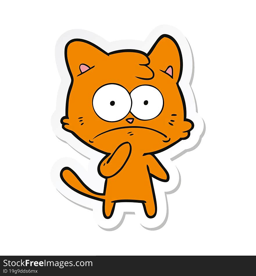 sticker of a cartoon nervous cat