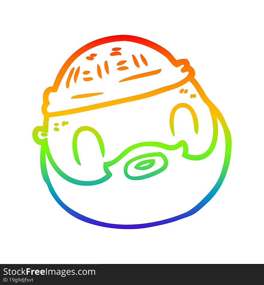 rainbow gradient line drawing cartoon male face with beard