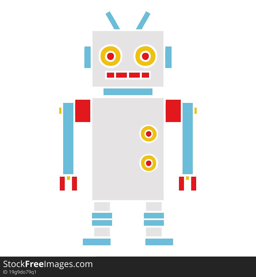 flat color retro cartoon dancing robot