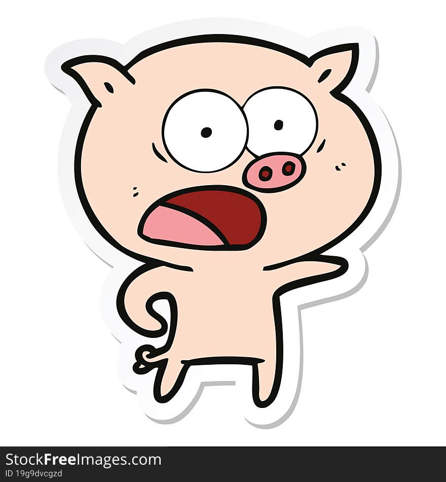 sticker of a cartoon pig shouting