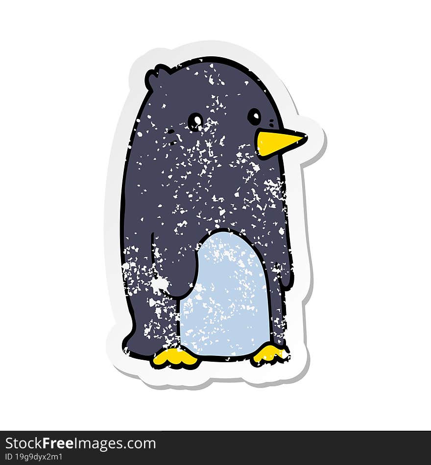 distressed sticker of a cartoon penguin