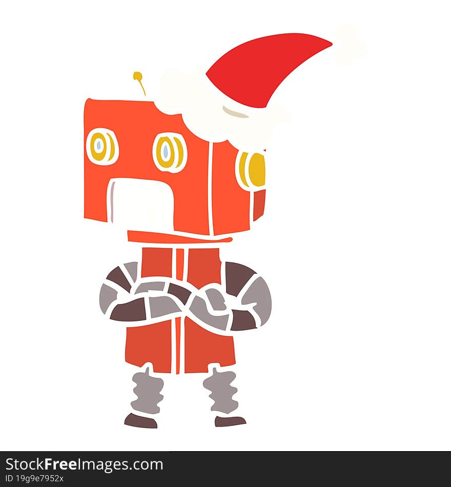 flat color illustration of a robot wearing santa hat