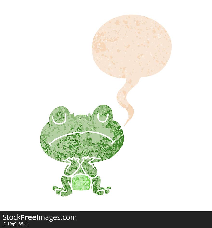 cartoon frog with speech bubble in grunge distressed retro textured style. cartoon frog with speech bubble in grunge distressed retro textured style