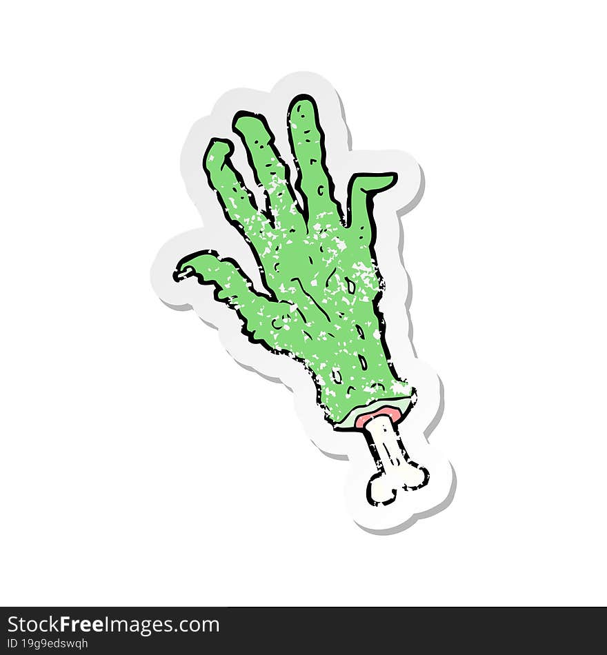 retro distressed sticker of a cartoon zombie hand