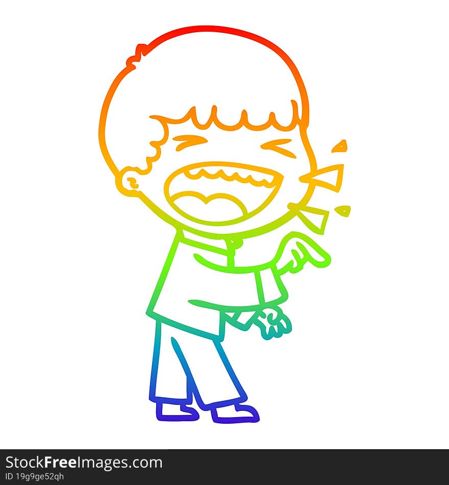 rainbow gradient line drawing of a cartoon laughing man