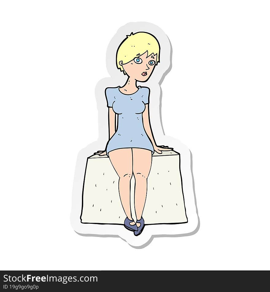 Sticker Of A Cartoon Curious Woman Sitting