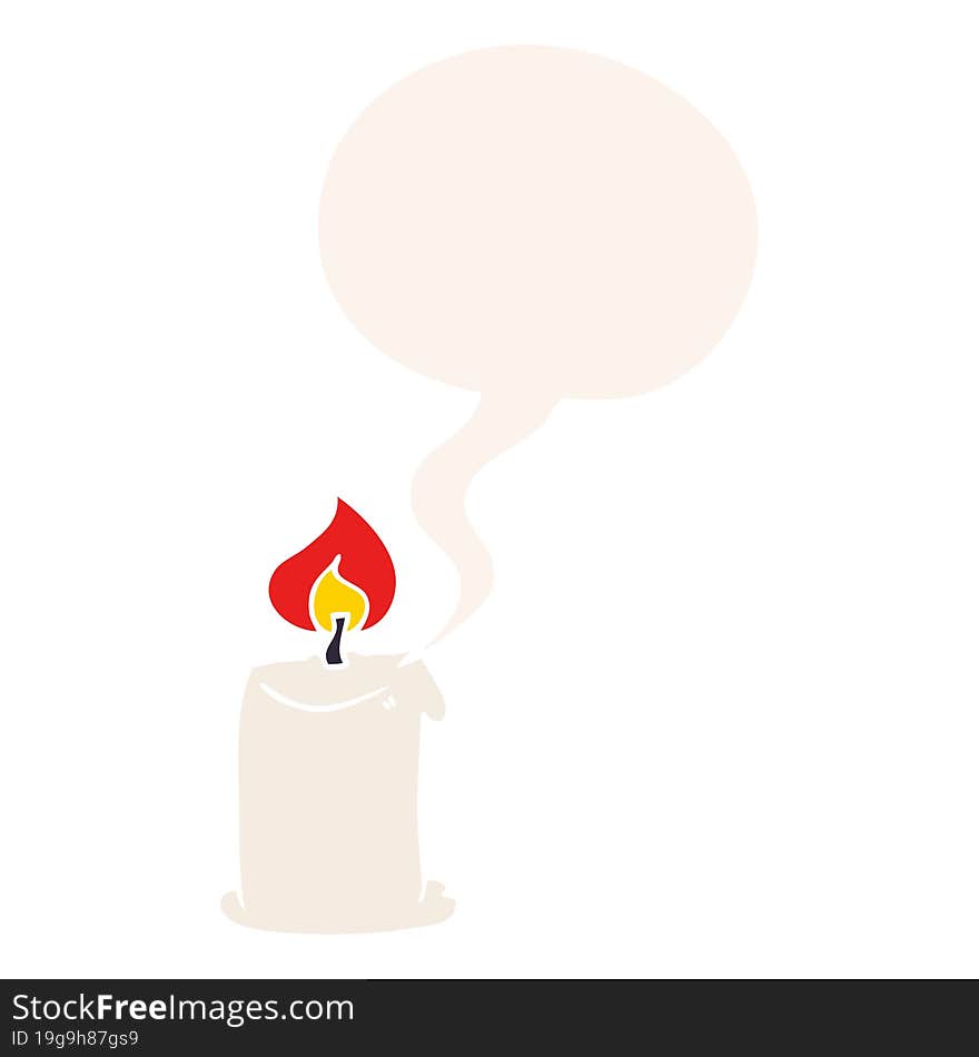 Cartoon Candle And Speech Bubble In Retro Style