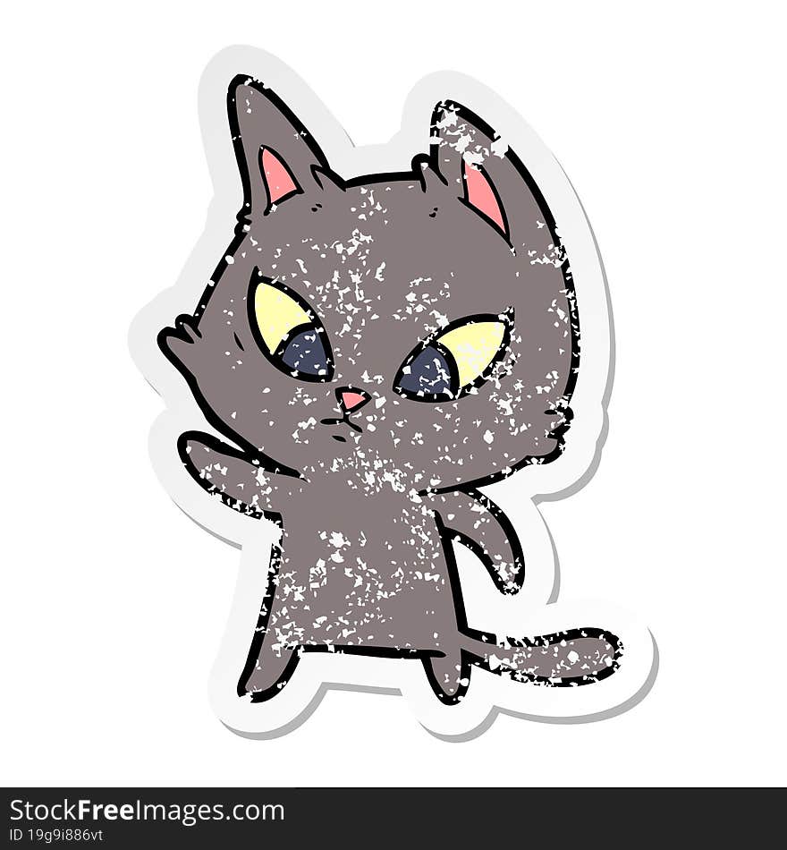 distressed sticker of a confused cartoon cat