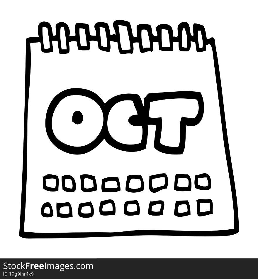 line drawing cartoon calendar showing month of october