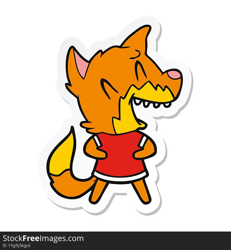 sticker of a laughing fox cartoon