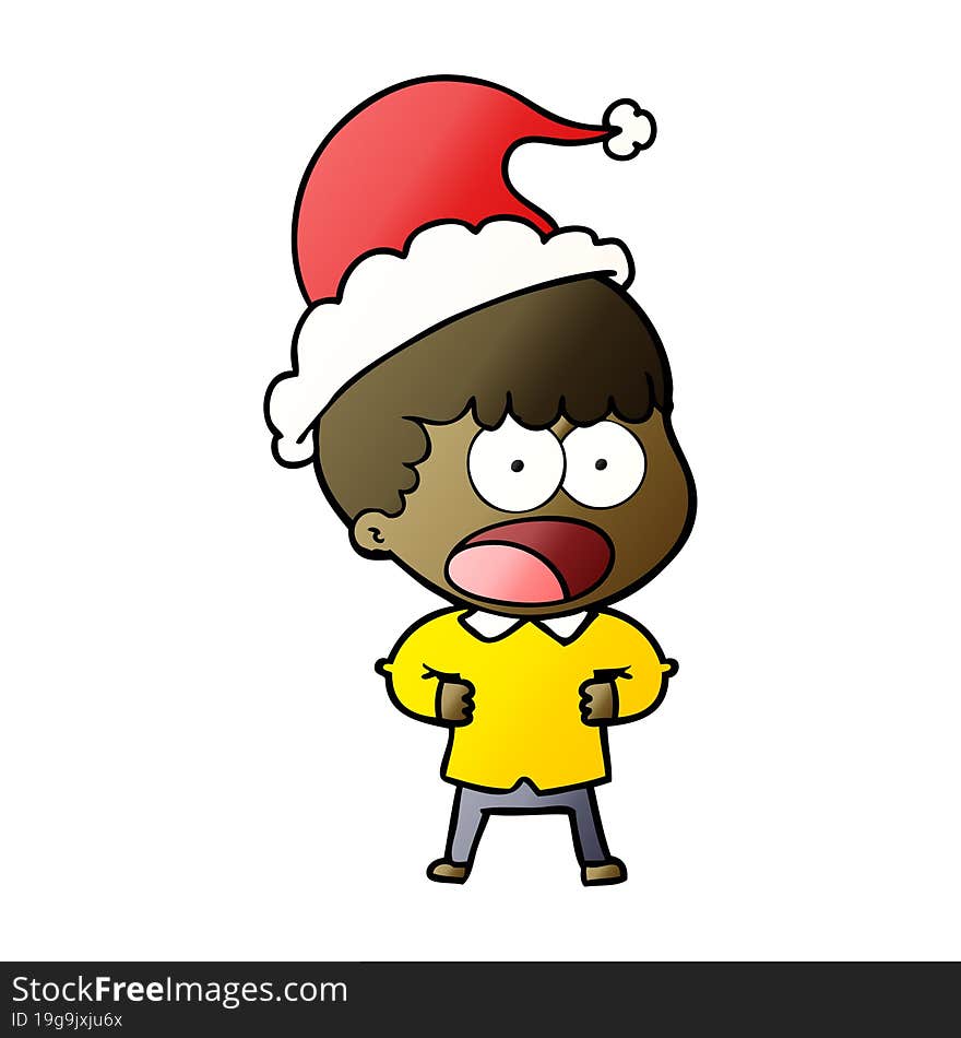 hand drawn gradient cartoon of a shocked man wearing santa hat