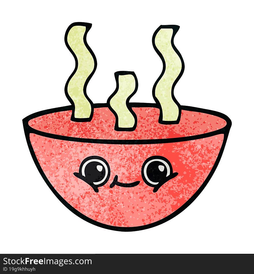 retro grunge texture cartoon bowl of hot soup