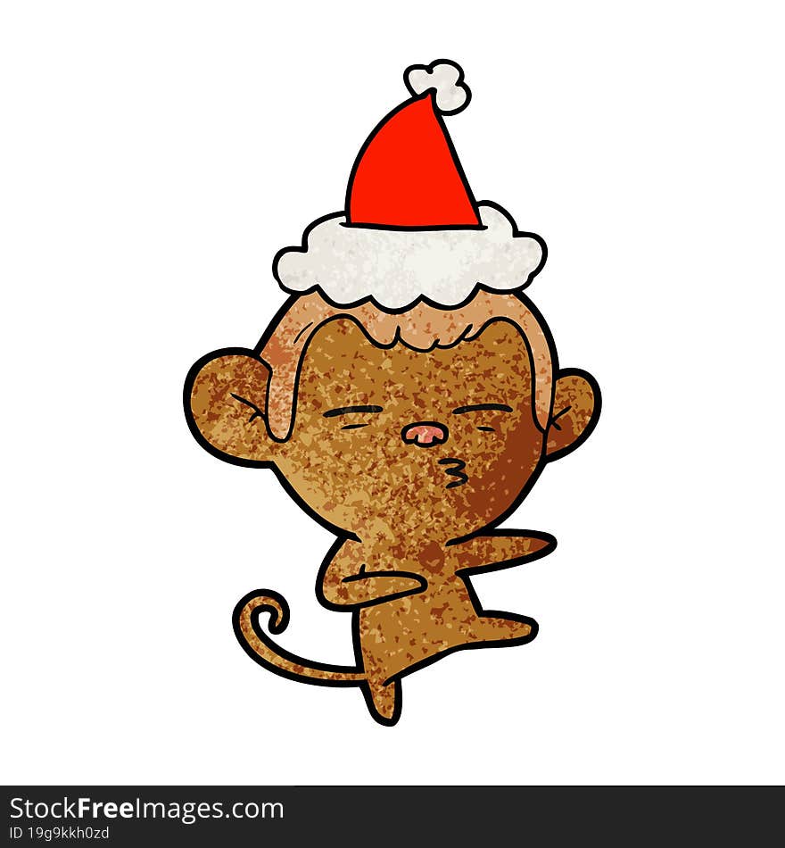 Textured Cartoon Of A Suspicious Monkey Wearing Santa Hat