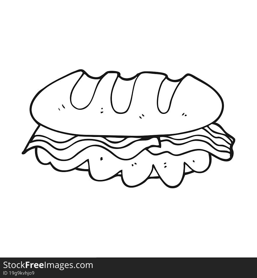 Black And White Cartoon Huge Sandwich