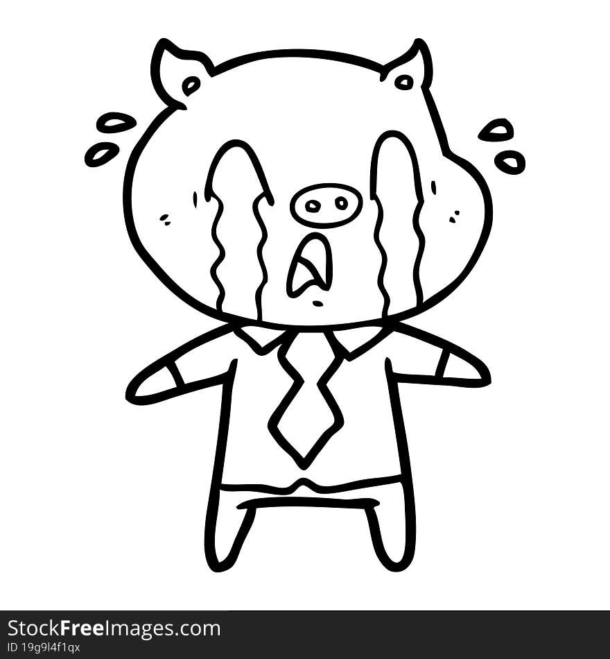 crying pig cartoon wearing human clothes. crying pig cartoon wearing human clothes