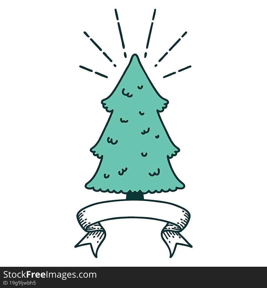 Banner With Tattoo Style Pine Tree