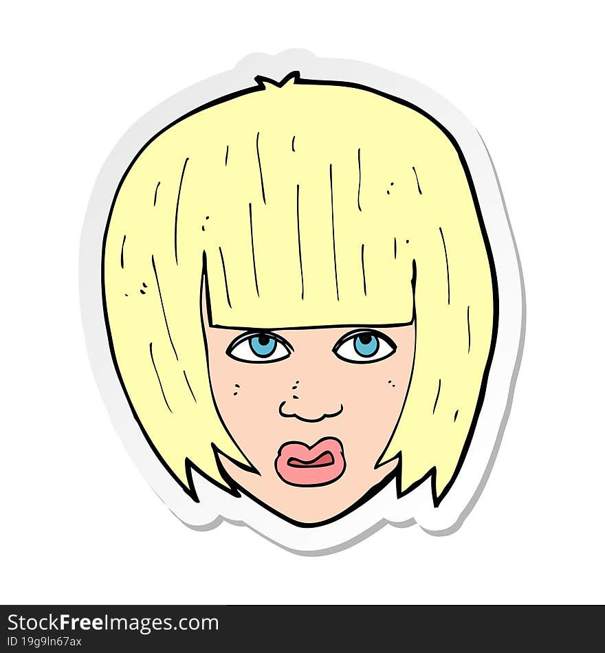 sticker of a cartoon annoyed girl with big hair