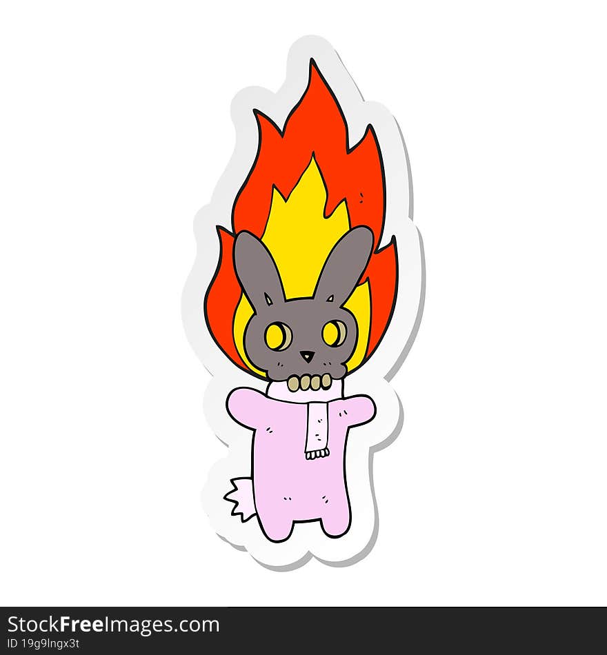 Sticker Of A Cartoon Flaming Skull Rabbit