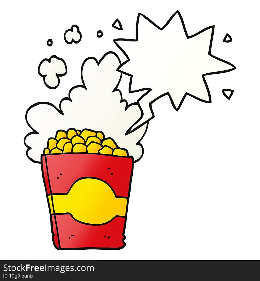 cartoon popcorn and speech bubble in smooth gradient style