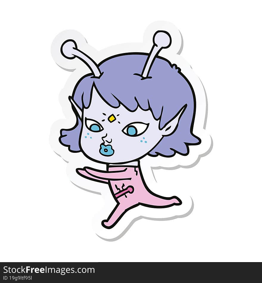 sticker of a pretty cartoon alien girl