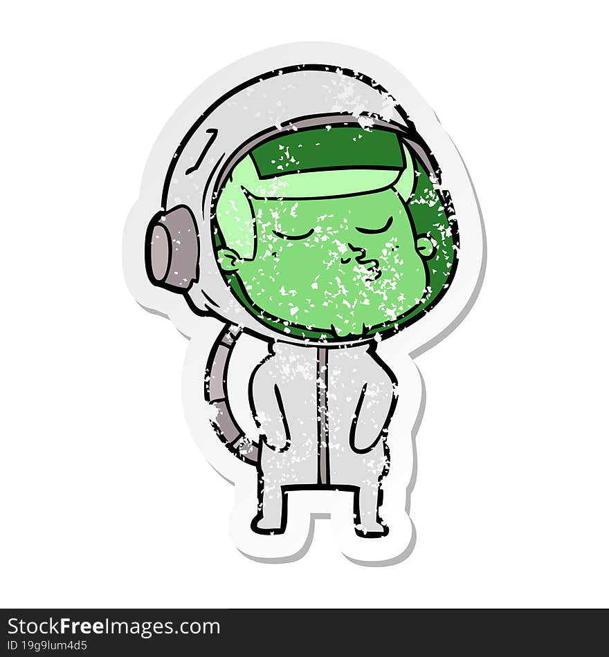 distressed sticker of a cartoon confident astronaut