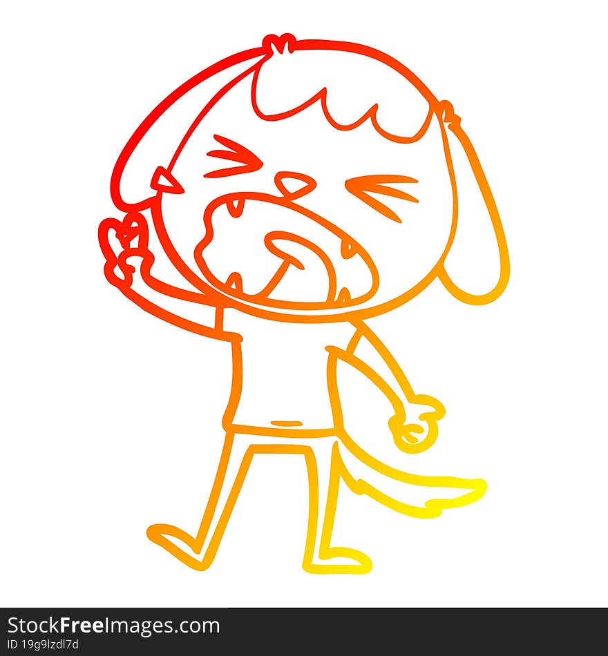 warm gradient line drawing of a cute cartoon dog barking