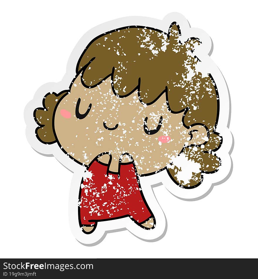 distressed sticker cartoon illustration of a cute kawaii girl. distressed sticker cartoon illustration of a cute kawaii girl