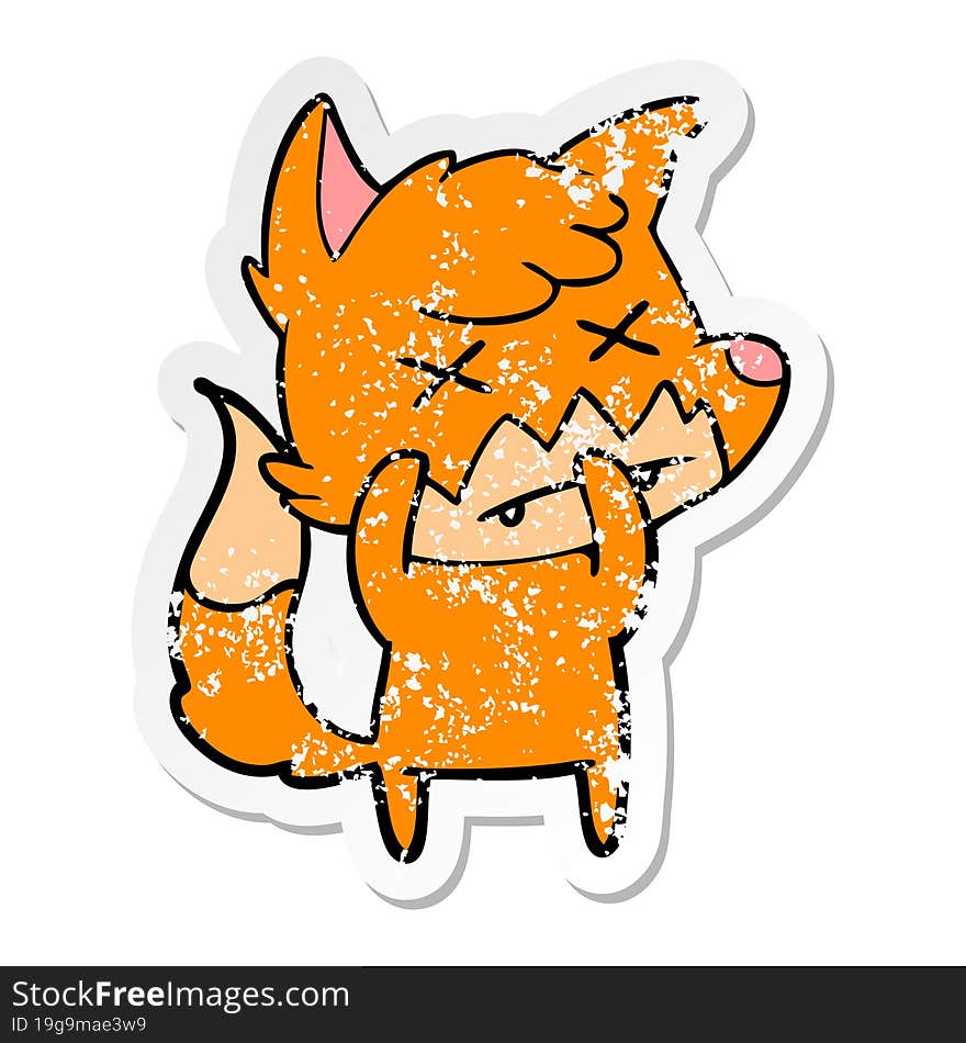 distressed sticker of a cartoon dead fox