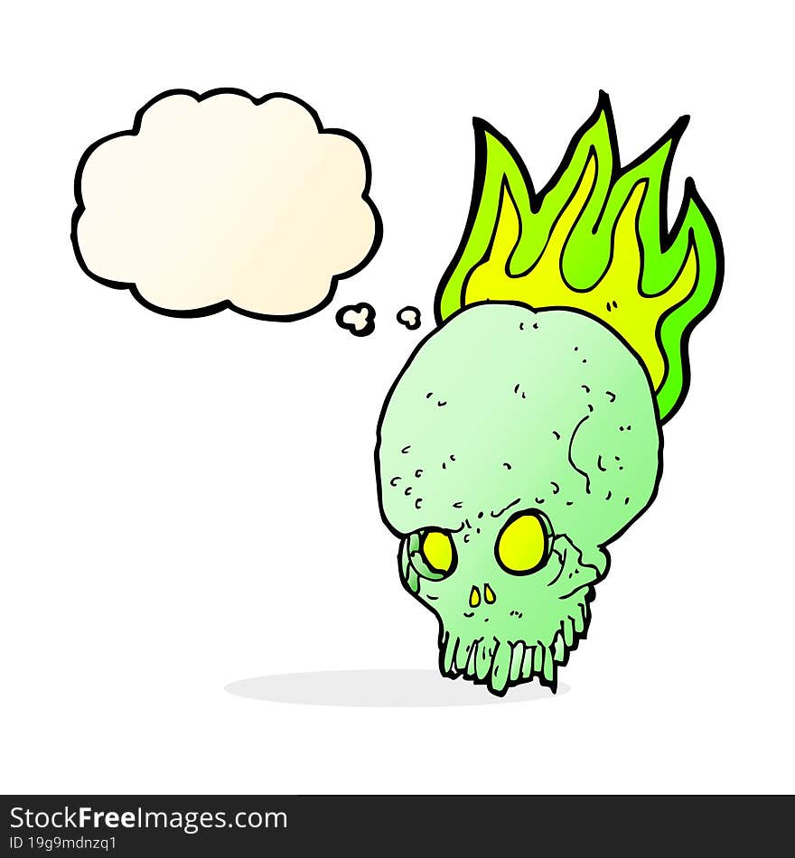 cartoon spooky skull with thought bubble