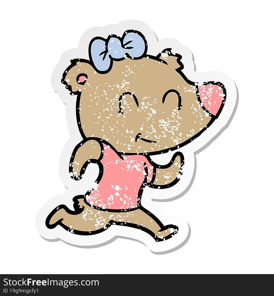 distressed sticker of a female bear jogging