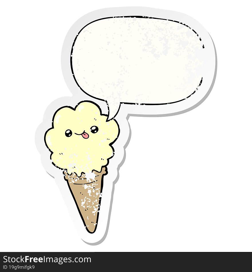 cartoon ice cream and speech bubble distressed sticker