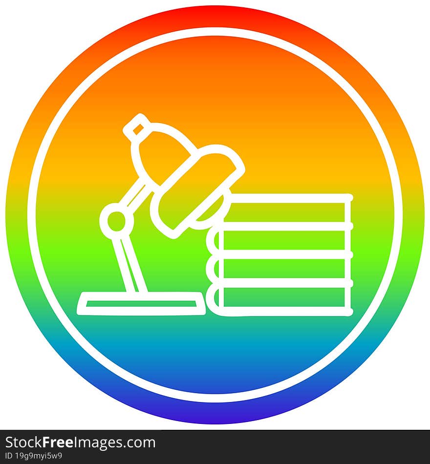 lamp and study books circular in rainbow spectrum