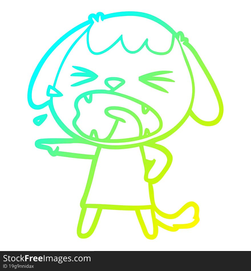 cold gradient line drawing of a cute cartoon dog barking