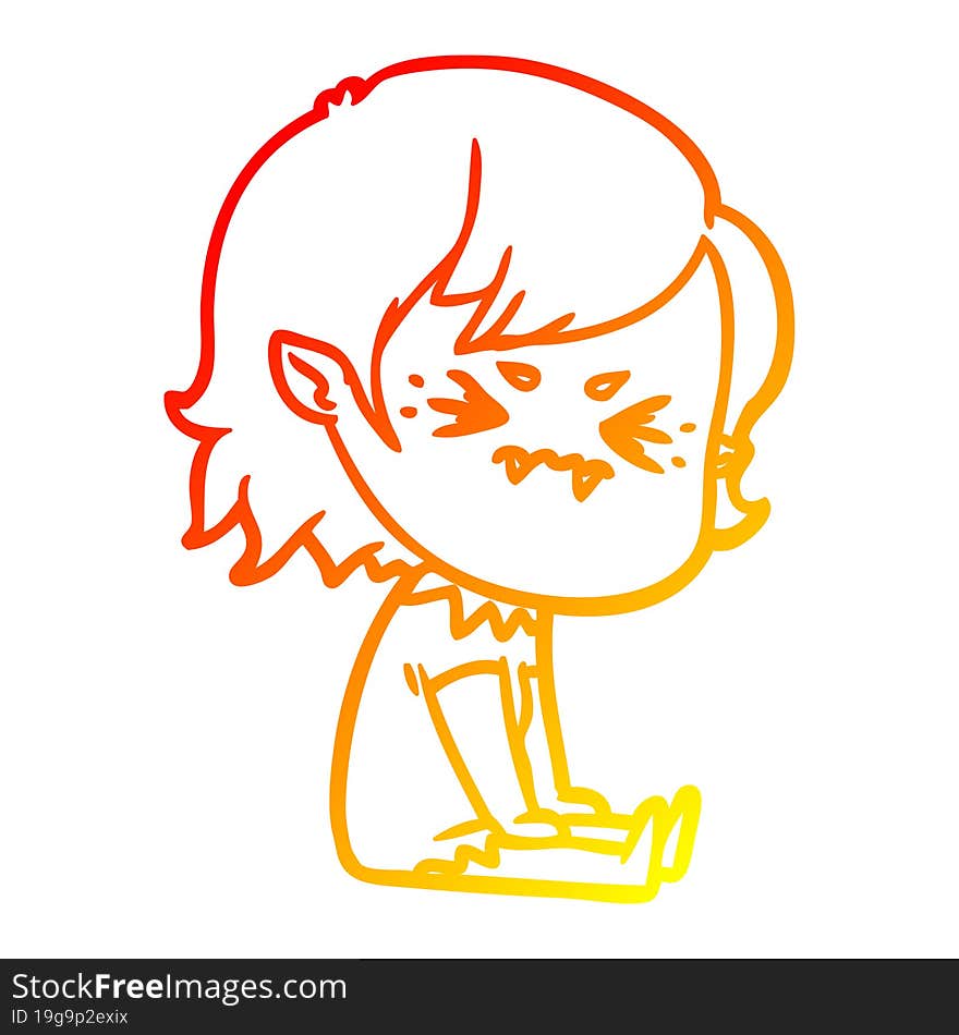 warm gradient line drawing annoyed cartoon vampire girl