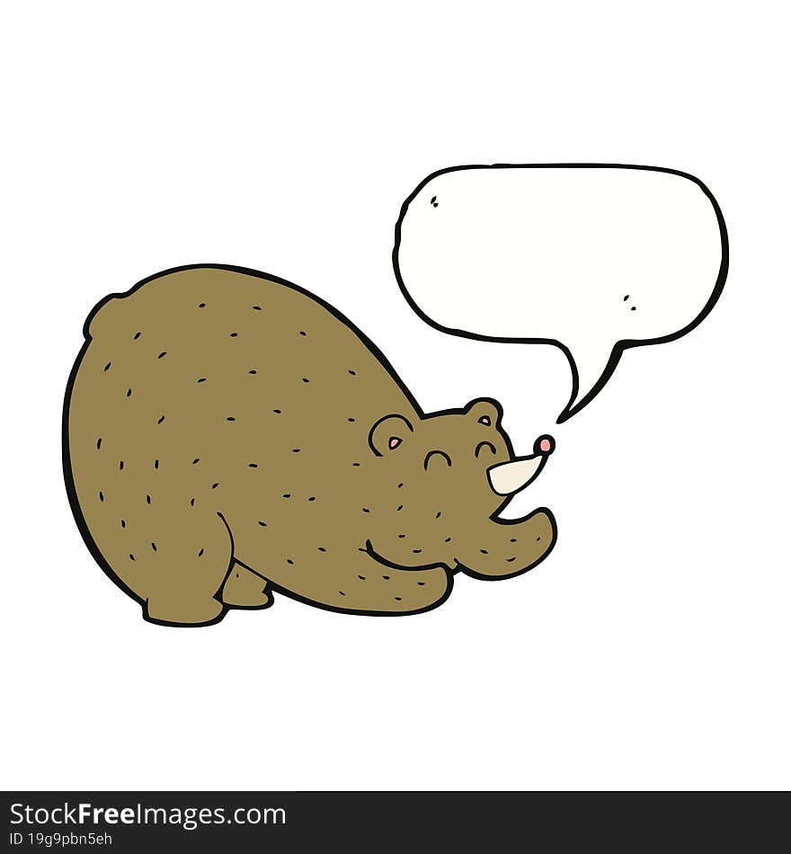 cartoon stretching bear with speech bubble