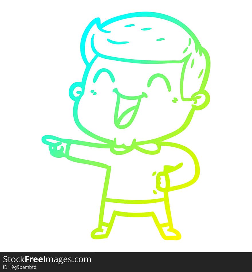 cold gradient line drawing of a cartoon man laughing