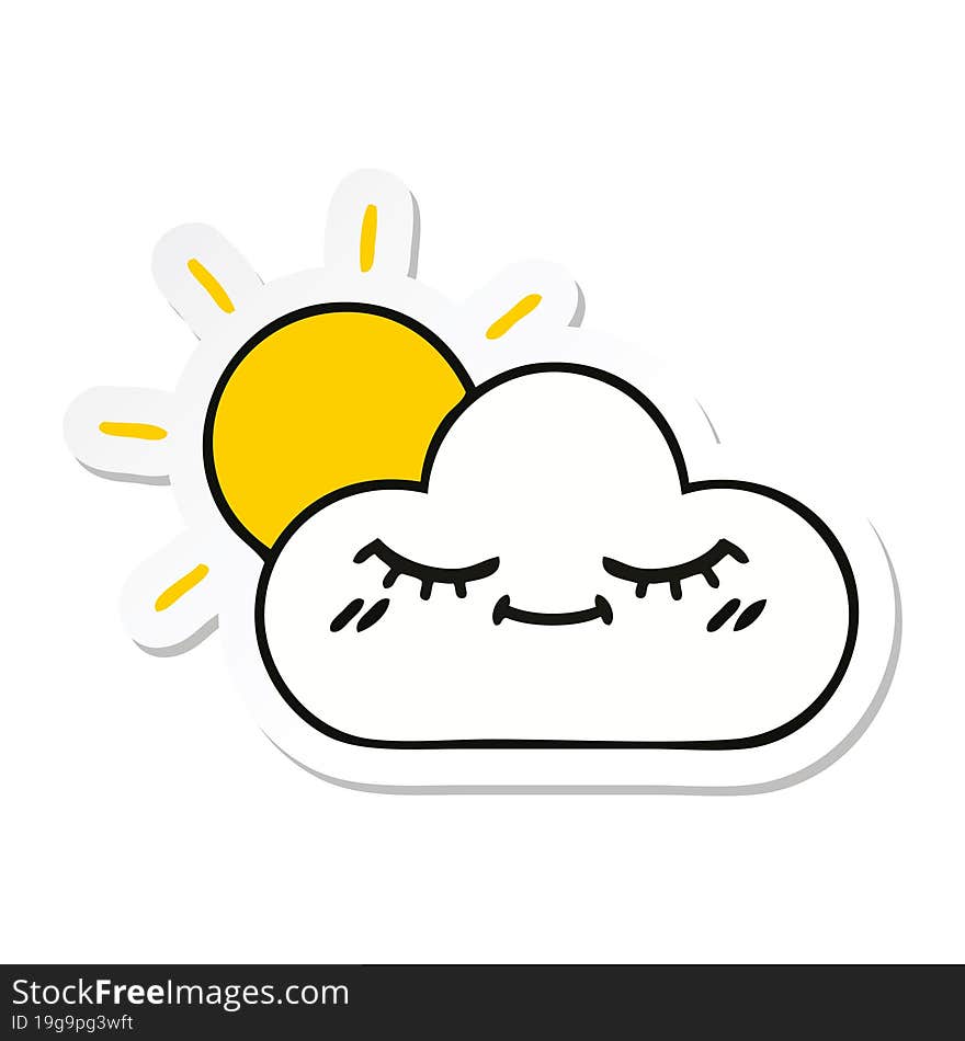 sticker of a cute cartoon sunshine and cloud