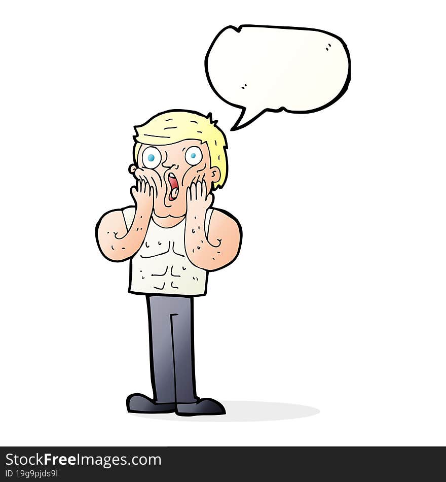 cartoon shocked gym man with speech bubble