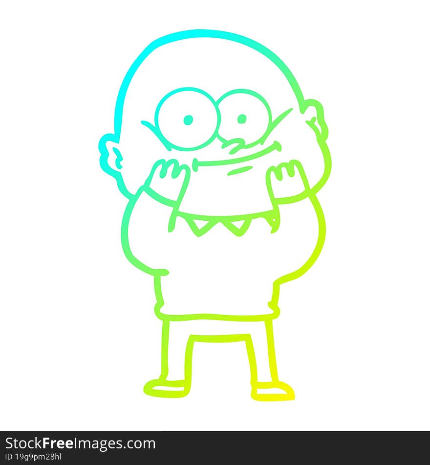 cold gradient line drawing of a cartoon bald man staring