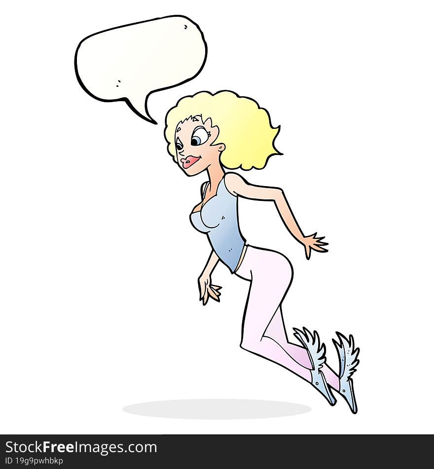 cartoon flying woman with speech bubble