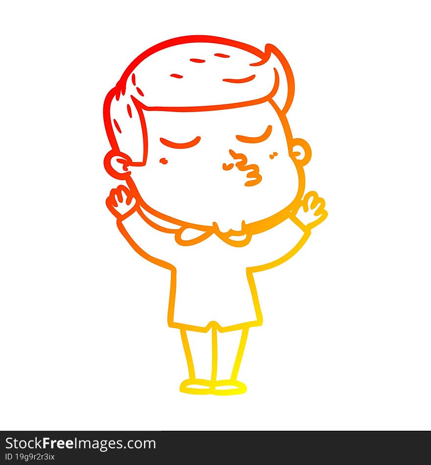 warm gradient line drawing of a cartoon model guy pouting