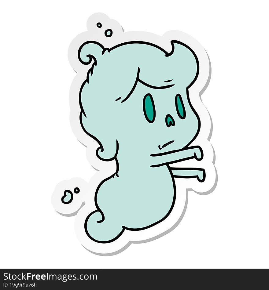 sticker cartoon illustration of a kawaii cute ghost. sticker cartoon illustration of a kawaii cute ghost